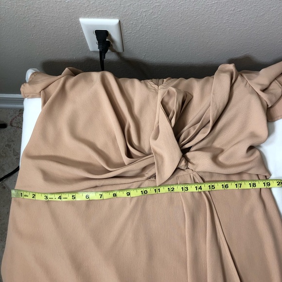 Entro V Neck Adjustable Knot Detail Cape Sleeve Zipper Dusty Rose Tan Dress L - Picture 11 of 14